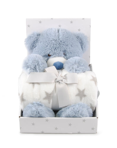 Carlo Baby Fleecefilt Grå Stjärna & Gosedjur Blå Nalle