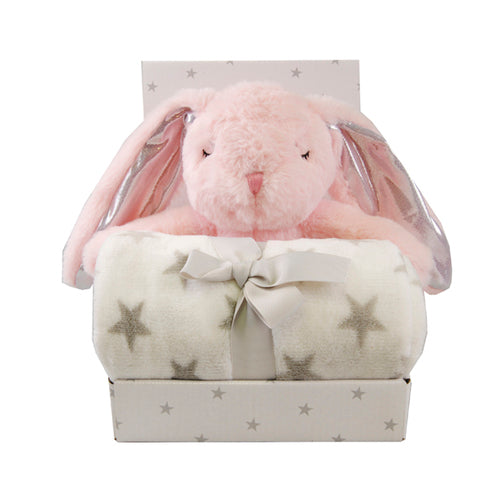 Carlo Baby Fleecefilt Grå Prick & Gosedjur Rosa Kanin