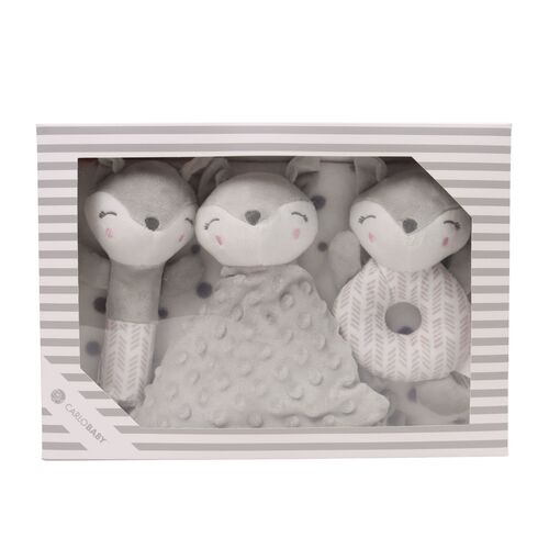 Carlo Baby Fleecefilt Grå Prick & Gosedjur Giftset Grå Räv