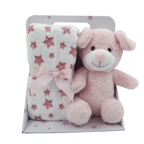 Carlo Baby Fleecefilt Rosa Stjärna & Gosedjur Rosa Hund