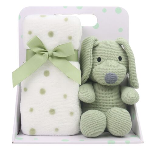 Carlo Baby Fleecefilt och Virkad Grön Hund