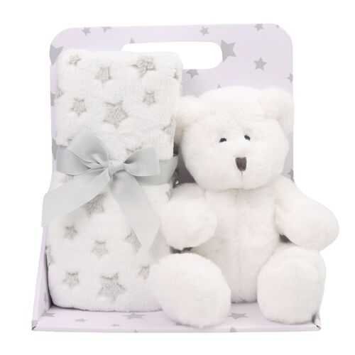 Carlo Baby Fleecefilt Grå Stjärna & Gosedjur Vit Nalle