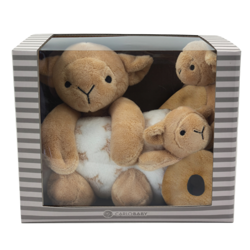 Carlo Baby Gift Set Med Brunt lamm, Snutte & Skallra