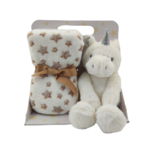 Carlo Baby Fleecefilt Beige Stjärna & Gosedjur Vit Unicorn