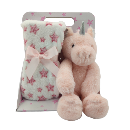 Carlo Baby Fleecefilt Rosa Stjärna & Gosedjur Rosa Unicorn