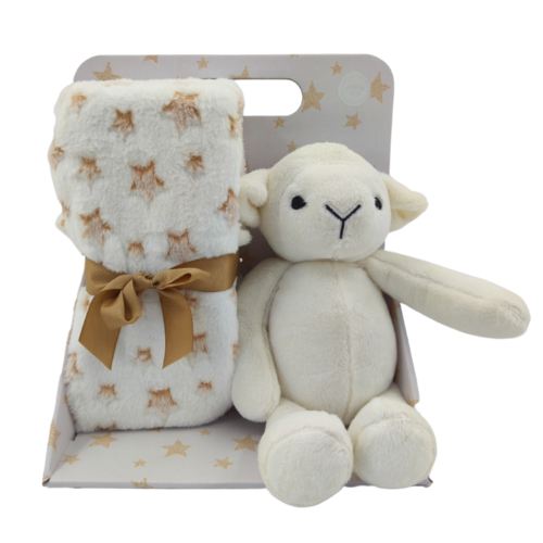 Carlo Baby Fleecefilt Beige Stjärna & Gosedjur Vitt Lamm