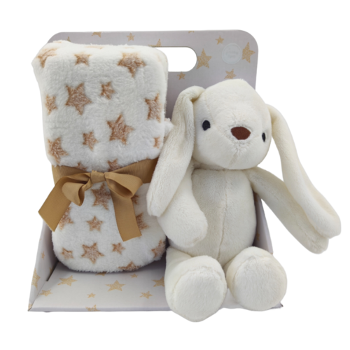 Carlo Baby Fleecefilt Beige Stjärna & Gosedjur Vit Kanin