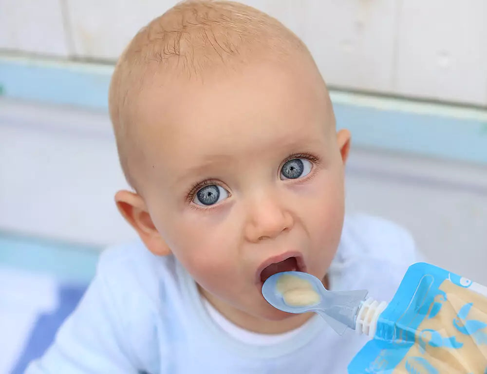 Cherub Baby Skedar Till Matpåsar/Klämmisar 2 Pack - Blå & Grön