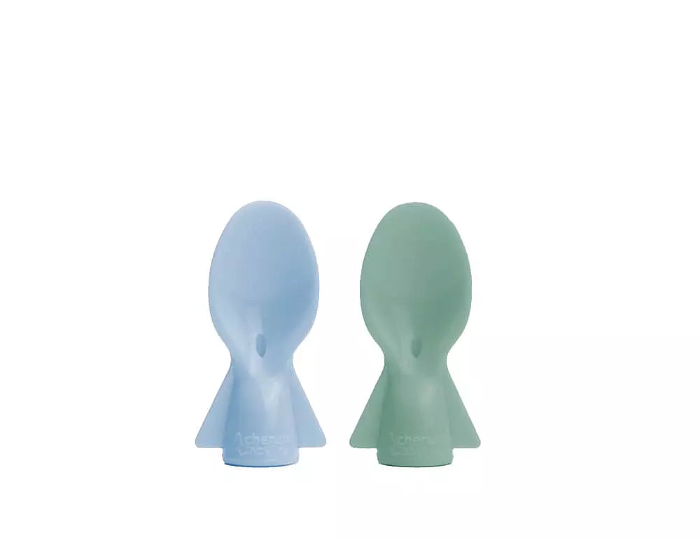 Cherub Baby Skedar Till Matpåsar/Klämmisar 2 Pack - Blå & Grön