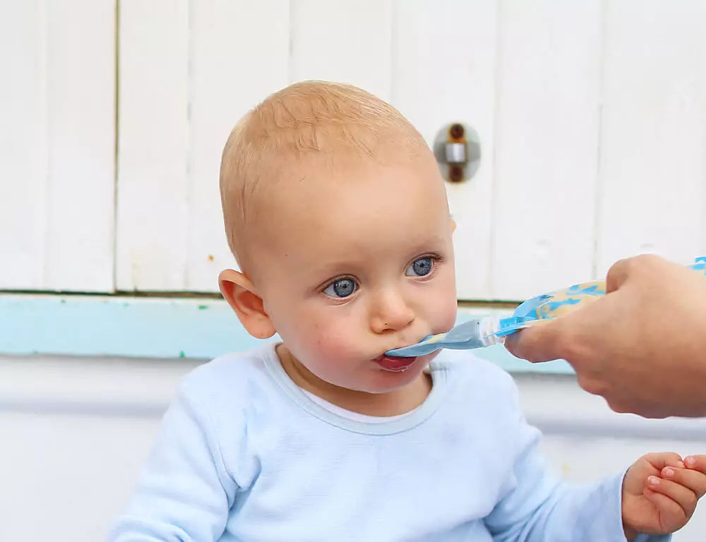 Cherub Baby Skedar Till Matpåsar/Klämmisar 2 Pack - Blå & Grön