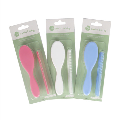 Carlo Baby Kam & Borste Gethår Rosa, Vit & Blå