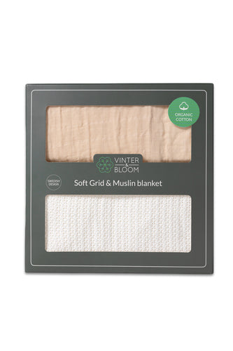Vinter & Bloom Soft Grid+Muslin EKO 2p "Vit/Beige"