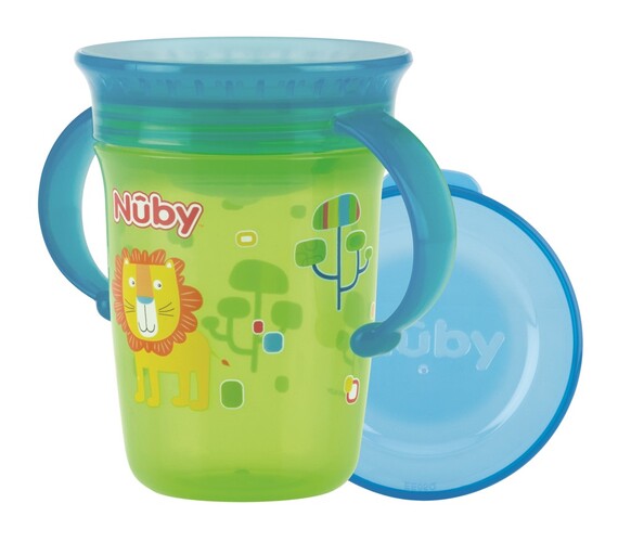Nuby Twin Handle 360° Wonder Cup Print 240 ml +6m – Green Lion