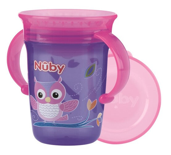 Nuby Twin Handle 360° Wonder Cup Print 240 ml +6m – Purple Owl