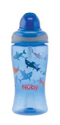 Nuby Flip It Cup – Blå Haj, 360 ml (från 12 månader)