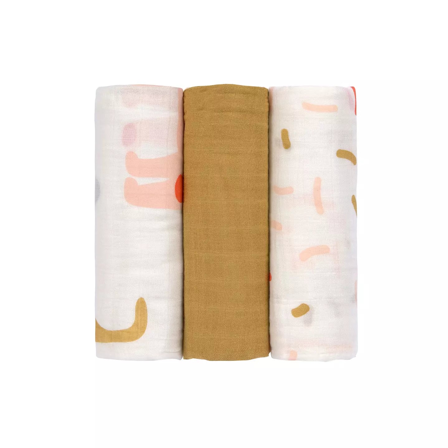 LÄSSIG Swaddlefilt 3-pack – Little Mateys Orange, Storlek L (80 x 80 cm)