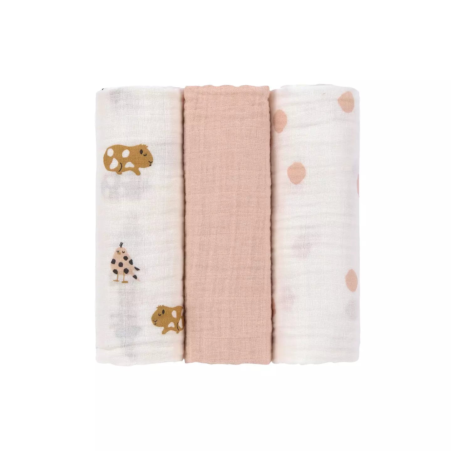 LÄSSIG Swaddlefilt 3-pack – Little Mateys Orange, Storlek L (85 x 85 cm)