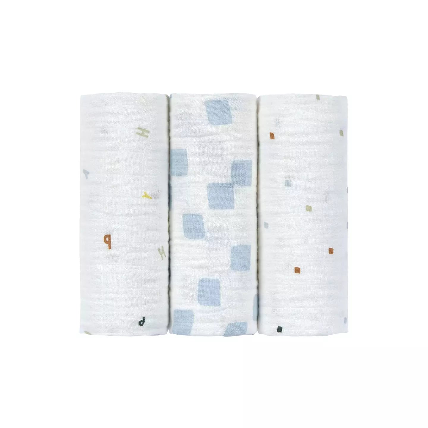 Lässig Swaddle-filt – Happy Fruits blå (3-pack, GOTS-certifierad, storlek M)