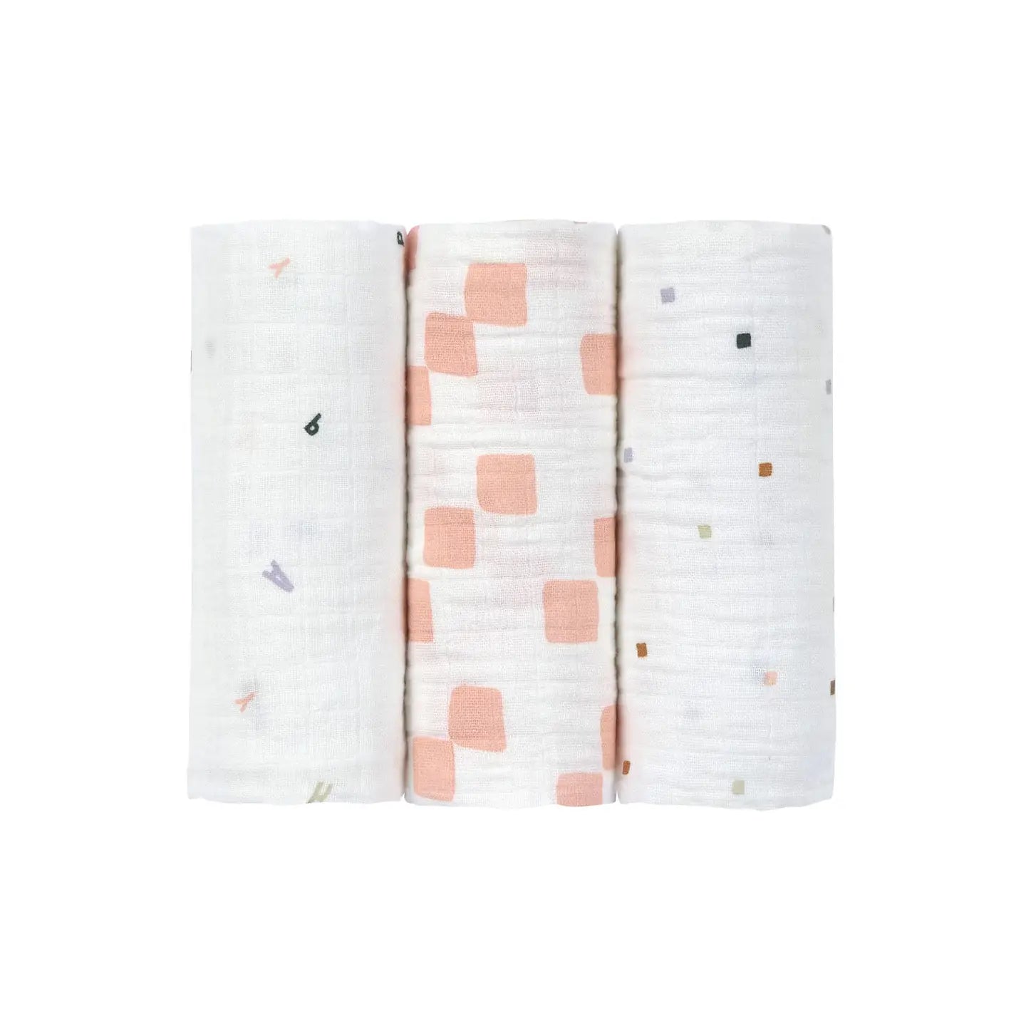 Lässig Swaddle-filt – Happy Fruits peach (3-pack, GOTS-certifierad, storlek M)
