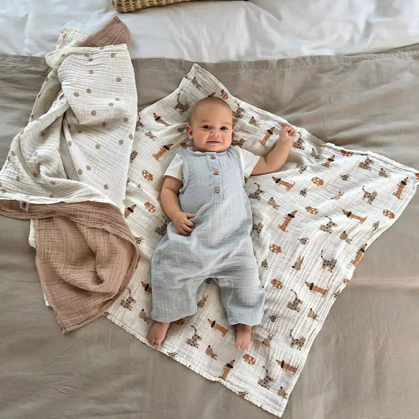 LÄSSIG Swaddlefilt 3-pack – Little Mateys Kungsblå, Storlek L (85 x 85 cm)