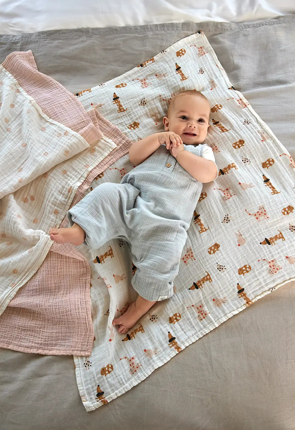 LÄSSIG Swaddlefilt 3-pack – Little Mateys Orange, Storlek L (85 x 85 cm)